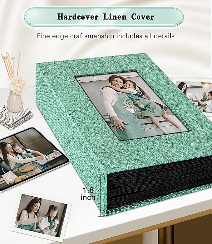 Ejblfe Photo Album 4x6,Linen Cover Slide-in Photo Album Book Can Holds 100 4x6 Photos with 50 Black Sheets for Family,Wedding,Baby and Holiday Pictures (Turquoise) - Image 5
