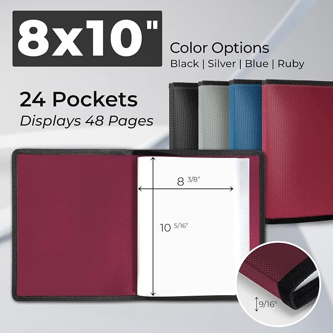 Dunwell 8x10 Photo Album & Art Portfolio Book, 24 Sleeves, Ruby | Displays 48 Pages, 24 Clear Sleeves, Black Mounting Paper, Organizer for 8x10 Photos - Image 5