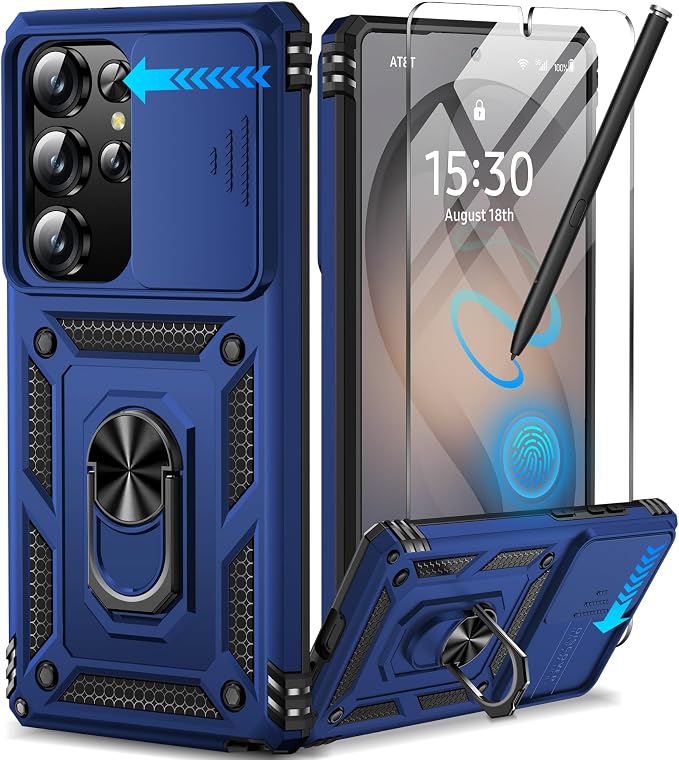 Taisairu for Samsung Galaxy S26 Ultra Case with Screen Protector & Slide Camera Lens Cover, Built-in Magnetic Ring Stand Shockproof Protective Phone Case for Samsung S26 Ultra Case (Blue) by Taisairu