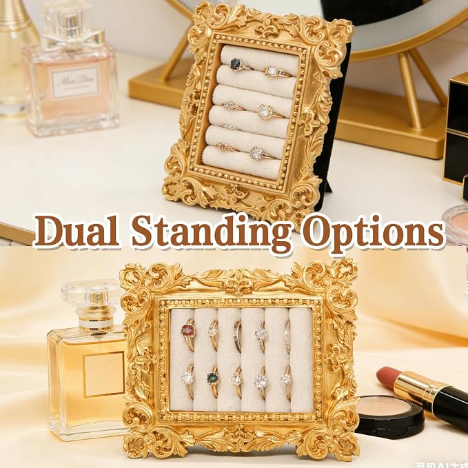 Vintage Gold Ring Frame Holder for Women, 3.94x3.54 In Picture Frame Engagement Ring Organizer Holder with Velvet Cushion, Jewelry Display Stand for Wedding Ceremony, Jewelry Display - Image 6