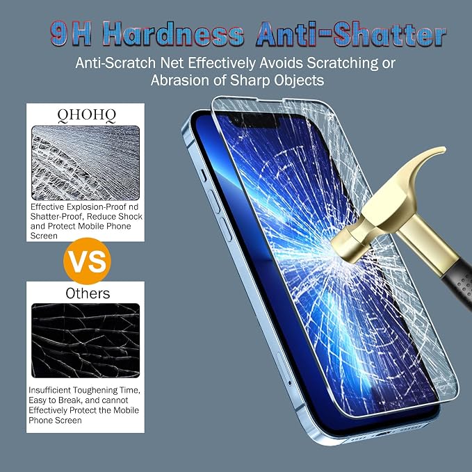 QHOHQ 3 Pack Screen Protector for iPhone 13 Pro Max 6.7" with 3 Pack Tempered Glass Camera Lens Protector, Ultra HD, 9H Hardness, Scratch Resistant, Easy Install - Case Friendly - Image 7