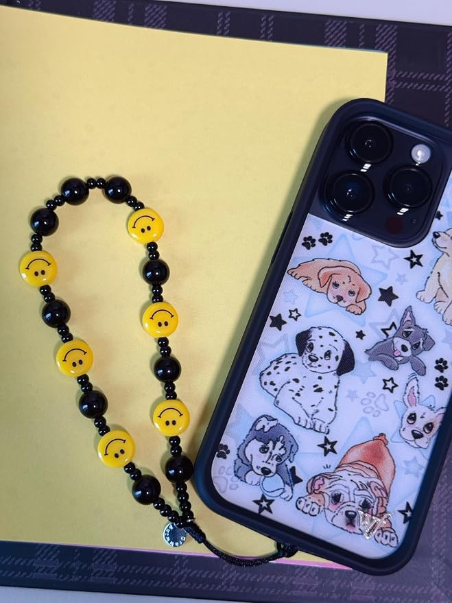 Drawwind Phone Charm Beaded Wristlet Strap Universal Cell Phone Lanyard Cute Bracelet Wrist Strap Beaded Chain String Handmade Accessories for Case Camera Bags (Yellow Smiles) - Image 3