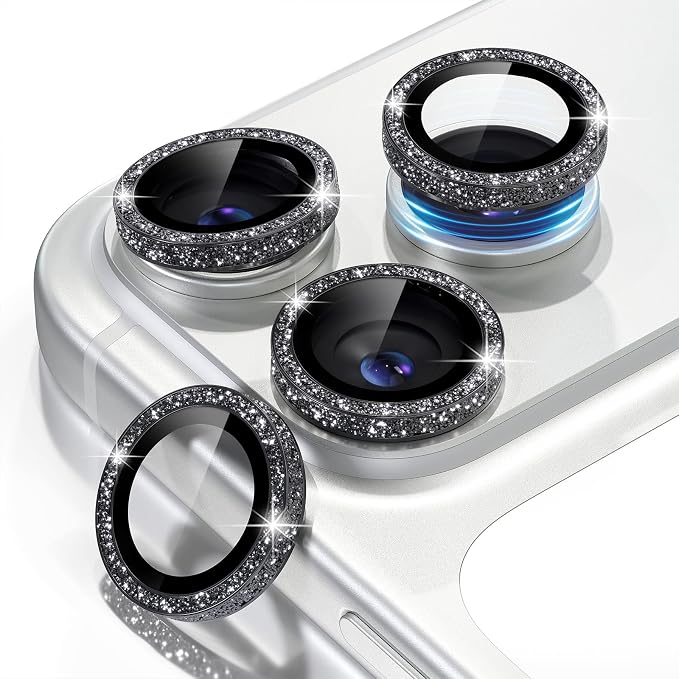Misea Camera Lens Protector for iPhone 17 Pro Max/17 Pro, Black Glitter | Bling Upgraded Look, 9H Tempered Glass Individual Metal Camera Cover, Anti-Scratch, for iPhone 17/16/15/14 Pro Max/Pro by Misea