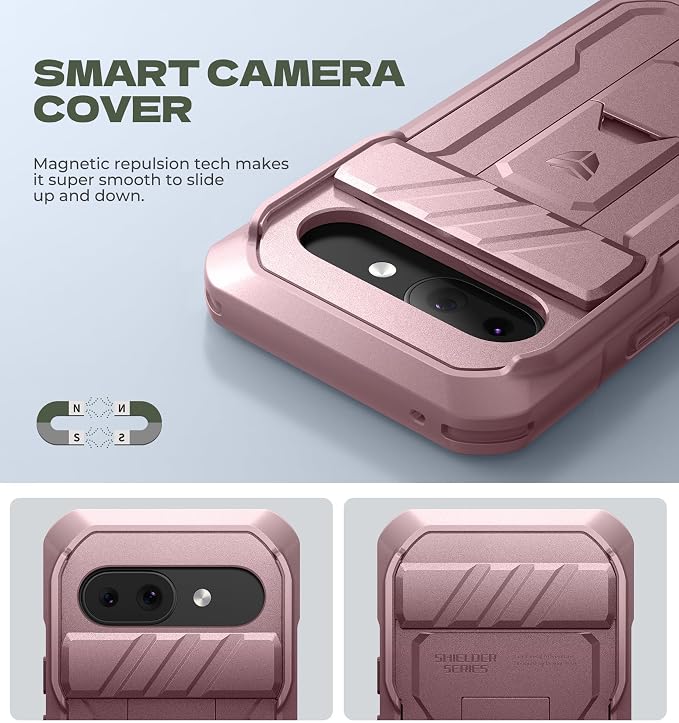 Dexnor for Google Pixel 9a Case with Slide Camera Cover & 2 Front Frames & Built-in Screen Protector & Heavy-Duty Kickstand, Full-Body Protective Cover Rugged Bumper Cases for Pixel 9a,Peony Pink - Image 5