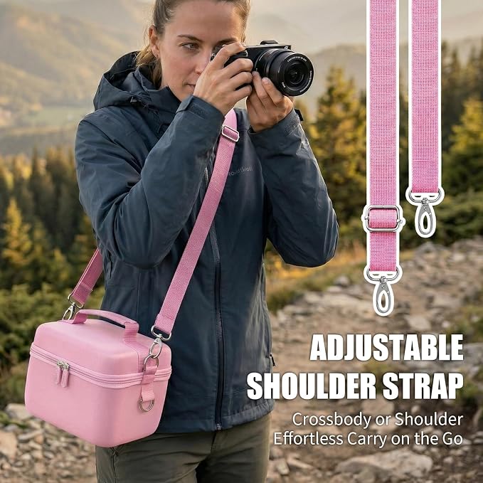 casmilee Camera Case for Sony Alpha ZV-E10 Alpha a6400/ a6700/ a6100/ a6000/ a6600/ a6500 Mirrorless Digital Camera, Hard Travel Bag with a Shoulder Strap for Lens & Accessories (Pink, Large) - Image 3