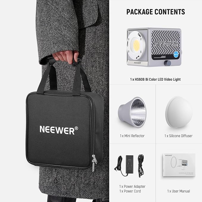 NEEWER HS60B Mini Video Light with App Control, 60W Handheld Portable Bi Color COB LED Continuous Output Lighting with 35000lux/1m 2700-6500K 0-100% PWM Dimming CRI/TLCI 97+ 12 Scenes USB Type C - Image 8
