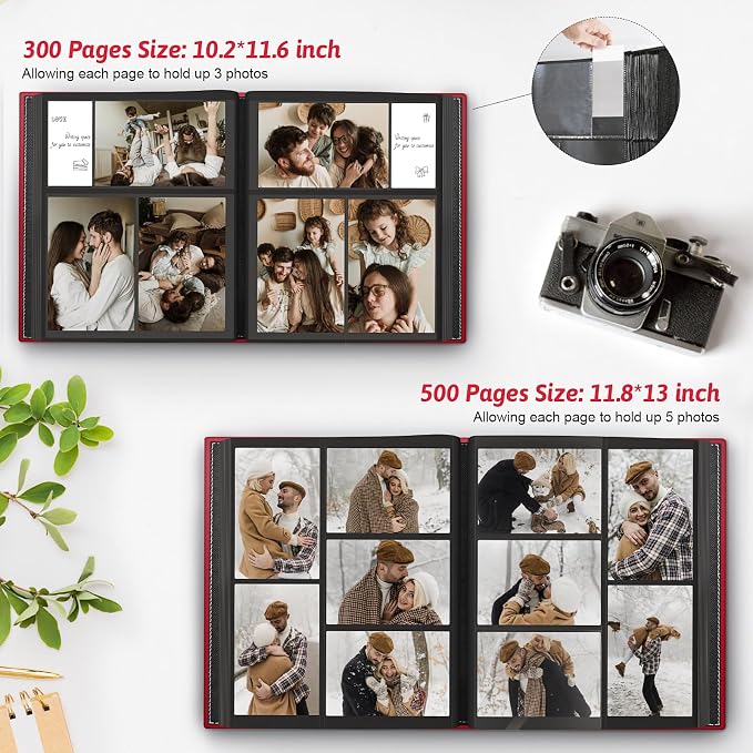 Popotop 4x6 Photo Album Holds 500 Pictures, Vegan Leather Hardcover | 500-Photos Capacity, Clear Slip-In Pockets, Large Collection Format, Front Photo Window, Gifts for Family Wedding Baby - Image 5