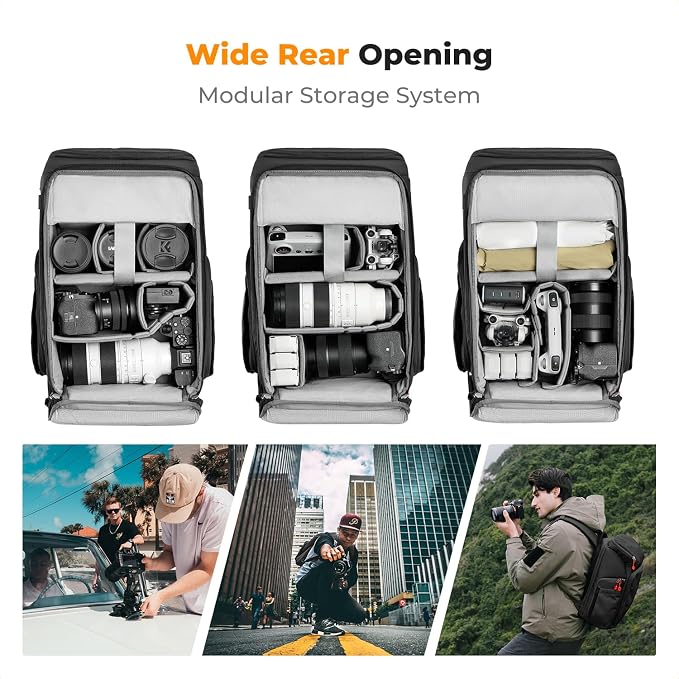K&F CONCEPT Camera Backpack, 22L Expandable Camera Bag with Rain Cover | with Tripod Holder & 15.6in Laptop Compartment, Quick Access & Water Resistant for Canon/Nikon/Sony/DJI/DSLR Mirrorless, B06 - Image 2