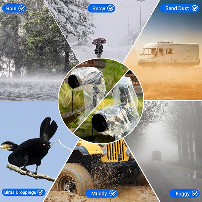 1+1 Clear Camera Rain Cover w/Without Flash for Camera + Lens up to 18" | Waterproof,PE Material,Dust-Proof,for EOS 4000D 90D 80D 77D 70D 6D Rebel T8i T7i T7 T6i T6 D800 D7500 D7200 D5600 D3500 A7RVI - Image 6