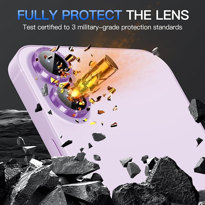 Suoman for iPhone 17 Camera Lens Protector, Bling Glitter Independent Metal Crystal Tempered Glass Camera Lens Cover [Strong-Adhesion][Does not Affect Night Shots] -Purple - Image 4