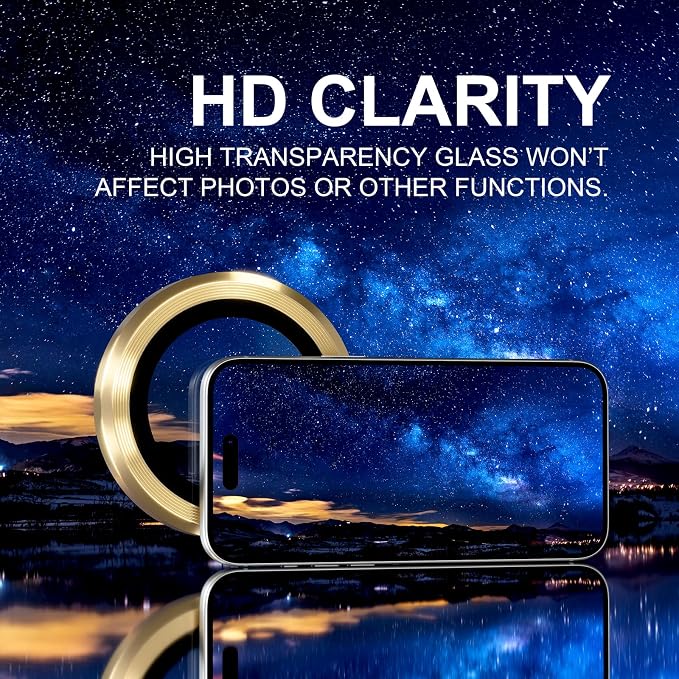Choiche for iPhone 17 Pro/iPhone 17 Pro Max Camera Lens Protector | Ultra HD, 9H Tempered Glass Camera Cover Screen Protector Metal Ring Decoration Accessories (Gold) - Image 5