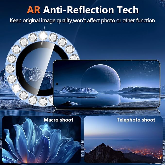 for Samsung Galaxy Z Flip 8 Camera Lens Protector, Individual Metal Ring Tempered Glass Lens Cover, [Strong Adsorption] Scratch Resistant Ultra-Thin HD Clear Lens Cover, 1 Set-Blue Diamond - Image 3
