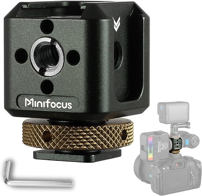 Camera Hot Shoe Extension Bracket Cold Shoe Mounts Adapter(Dark Green) | Aluminum Shoe Mount Holder with 1/4''&3/8'' Thread Hole and Arri-locating Hole, For Microphone LED Video Light by MINIFOCUS