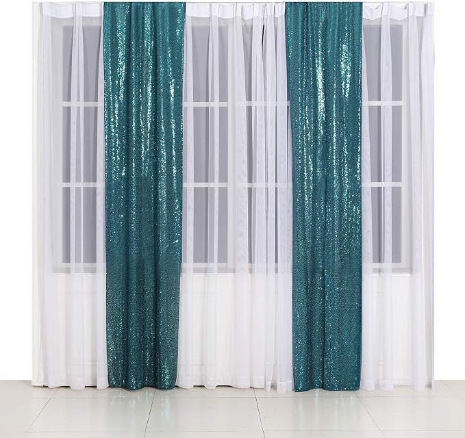 Poise3EHome 2ft x 8ft Teal Sequin Backdrop Curtains 2 Panels for Photography Party Decoration, Teal - Image 2