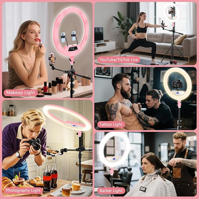 MACTREM Large 22" Ring Light with Stand for iPad iPhone Barber, 75" Tripod | 50W, 6500K CRI90+, LCD Display, 2 USB Ports, Overhead Tripod for TikTok YouTube Makeup Barber Tattoo Photography Video Studio - Image 2