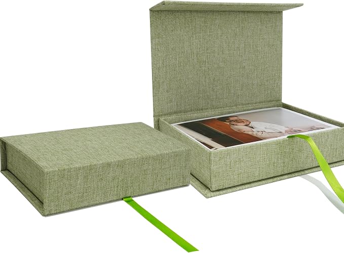 Vienrose Small Photo Storage Box, 4"x6", Linen Postcard Keeper, Grass Green | 1Pc Sturdy Linen Cover Box for Photos, Postcards & Sticker Storage, Perfect for Home, Office, Craft Room, and Travel by Vienrose