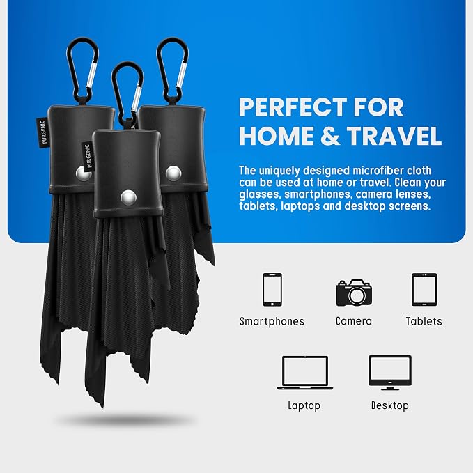 Microfiber Cloth & Glasses Wipes (3 Pack) Lens & Glasses Cleaning Cloth - Eyeglass Cleaner - Camera Lenses & Gadget Delicate Screens - Black - Image 5