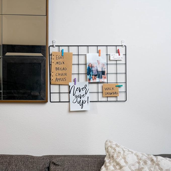 ODOXIA 1 Pack Wire Wall Grid Panel | Hanging Home, Office & Kitchen Décor | Mesh Storage Organizer & Picture Frame | Grid Panels | Memo & Photo Grid | Photo Wall | Metal & Black - Image 2