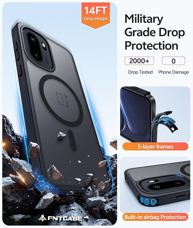 FNTCASE for OnePlus 15R Case, Fit for Magsafe, Screen Protector, Black | Translucent Matte Magnetic Back, 14FT Military Grade Drop Protection, Shockproof Protective Phone Cover - Image 5