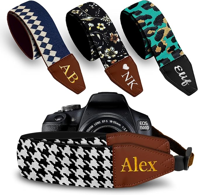 Art Tribute Custom Black White Sketch Camera Strap - Add Your Text and We Make It Especially For You Get Your Own Personalized Stocking Stuffer & Christmas Gift Camera Strap, No Shipping Cost! by ArtTribute
