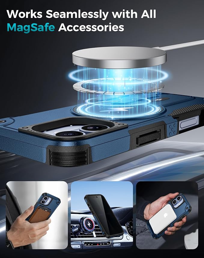 Goton 3 in 1 for iPhone 17 Case with Privacy Screen Protector Blue | Glass Camera Lens Protector,Compatible for MagSafe,Invisible Kickstand, Shockproof Phone Cover for iPhone17 - Image 6