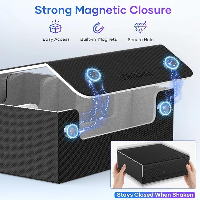Mlikero Trading Card Storage Box, Bulk Card Storage for 2400+ Sleeved Cards, PU Leather Magnetic Closure Card Organizer with 10 Dividers & 4 Foam Stoppers, Fit for MTG, TCG and Sports Cards - Image 5