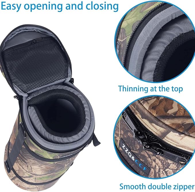 ZZQ&CCF Camera Lens Case Bag for Nikon Z 600 F/6.3 VR S/AF-S 500mm, for Sony FE 300 F/2.8 GM OSS/Sigma 150-600 etc., Water Resistant Protective Camera Lens Pouch for Super Telephoto Zoom Lens #Leaf - Image 3