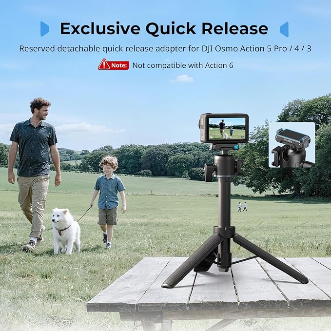 SmallRig 7.8-21.6in Action Cam Selfie Stick Tripod for DJI Action 5 Pro/4/3 | Extendable, 360° Ball Head, Cold Shoe Mount, Detachable Adapter (Not for Action 6), 1/4-20" Screw for Insta360, Webcam - Image 2