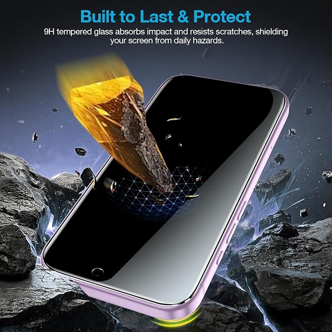 Fotbor [3+3 Pack Privacy Screen Protector for iPhone 17, 26° Anti-Spy & Blue Light Filter Tempered Glass with 3 Camera Lens Protectors, 3X Reinforced, Easy Alignment - Image 5