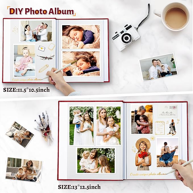 Artfeel Photo Album Self Adhesive Scrapbook,120 Pages Large Photo Book for 4x6,5x7,8x10 Pictures,DIY Album for Baby Wedding Family Travel Birthday,with Metallic Pen and Scraper - Image 3