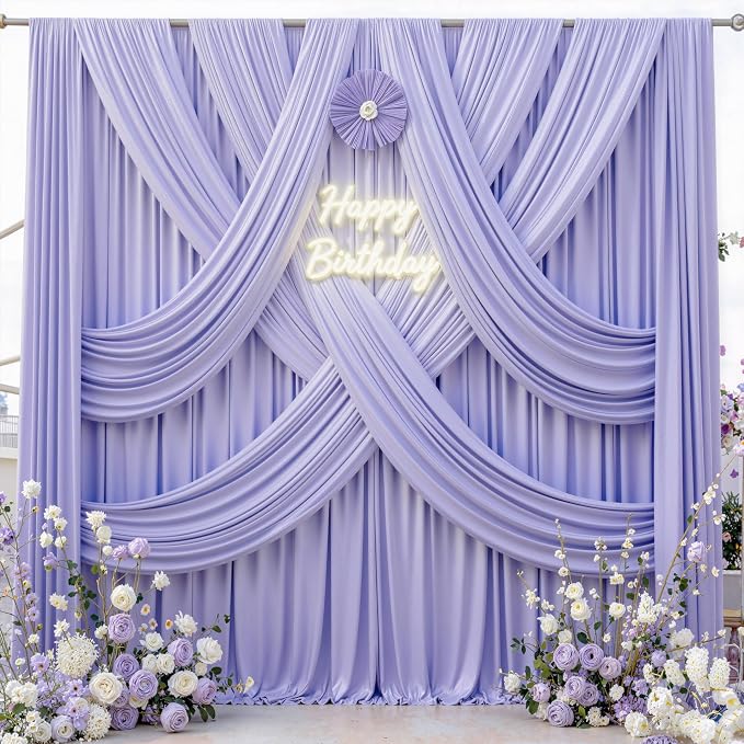 50 ft x 10 ft Wrinkle Free Lavender Backdrop Curtain for Parties, Polyester Light Purple Photo Backdrop Drapes 10 Panels 5x10ft for Baby Shower Photoshoot Wedding Birthday Party Photography Curtains - Image 8