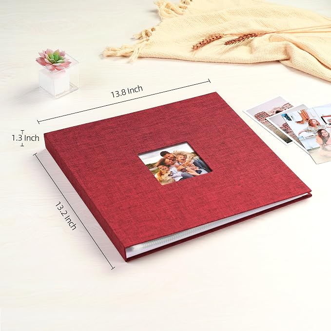 Mublalbum 12x12 Inch 3 Ring DIY Scrapbook Photo Album 40 Pages, Red | 3 Ring Binder Scrapbook, Linen Cover, 20 Plastic Sleeves 40 Pages, Memory Book for Wedding, Baby, Family, DIY Projects - Image 2