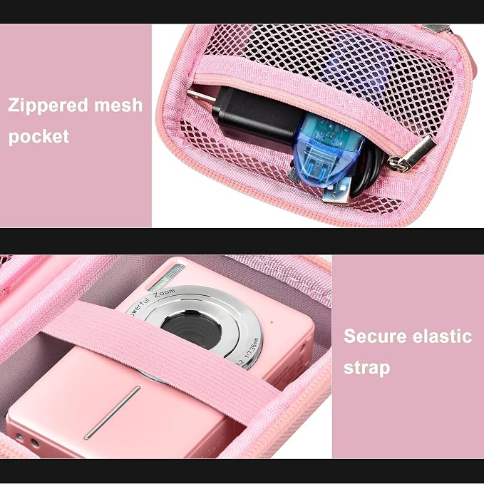ALKOO Digital Camera Case for CAMKORY, Camera Pouch for KODAK Pixpro -Pink | for Lecran/for VAHOIALD Point and Shoot Camera, Hard Carrying Case with Mesh Pocket, Compact for Vlogging, Travel and Storage - Image 6