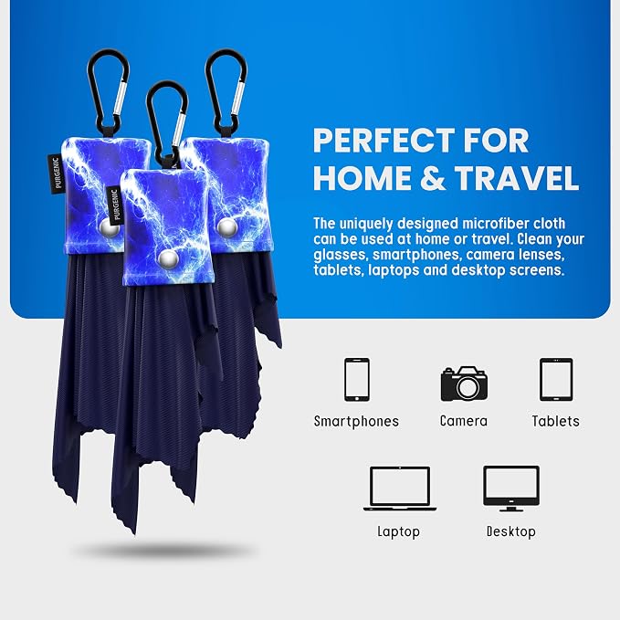 Microfiber Cloth & Glasses Wipes (3 Pack) Lens & Glasses Cleaning Cloth - Eyeglass Cleaner - Camera Lenses & Gadget Delicate Screens - Blue - Image 5