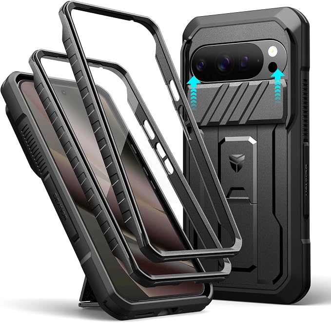Dexnor for Google Pixel 10 Pro XL Case with Slide Camera Cover & 2 Front Frames & Built-in Screen Protector & Kickstand, Full-Body Shockproof Protective Cover Rugged Bumper Cases,Black(2025) by Dexnor