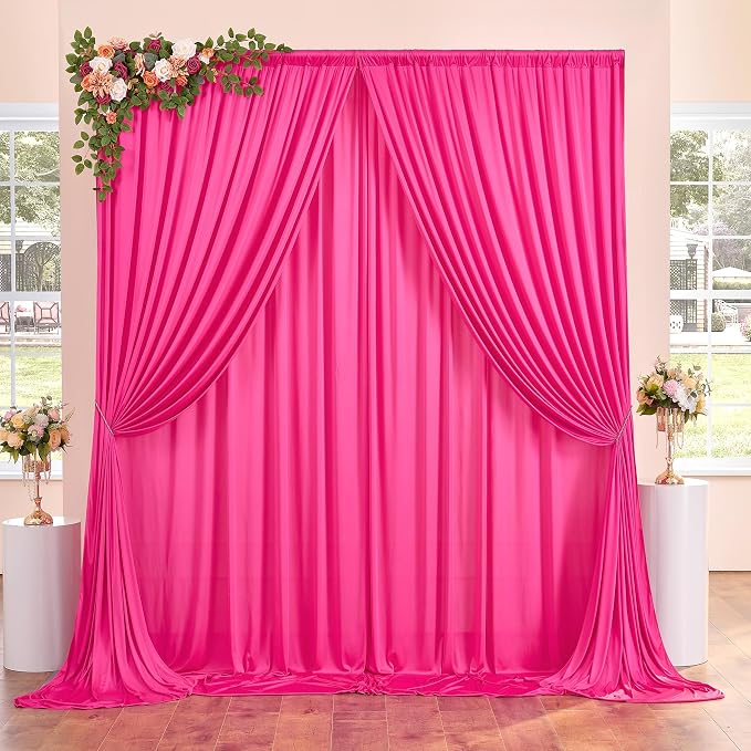10ft x 10ft Wrinkle Free Hot Pink Backdrop Curtains for Parties, Polyester Photo Backdrop Drapes 2 Panels 5x10ft for Weddings Birthday Photography Party Background Baby Shower Decor by ENJOYYOURPARTY