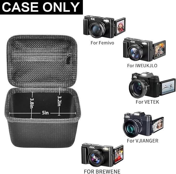 Comecase Vlogging Camera Case for Duluvulu/for VJIANGER 4K Digital Cameras | Mesh Pocket for Charging Cables and Batteries, Travel Storage for Vloggers, Parties and Camping (Black) - Case Only - Image 2