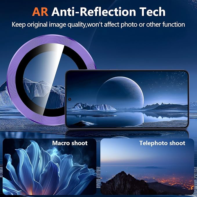 for Samsung Galaxy S26 Plus Camera Lens Protector, Individual Metal Ring Tempered Glass Lens Cover, [Strong Adsorption] Scratch Resistant Ultra-Thin HD Clear Lens Cover, 1 Set-Purple - Image 3