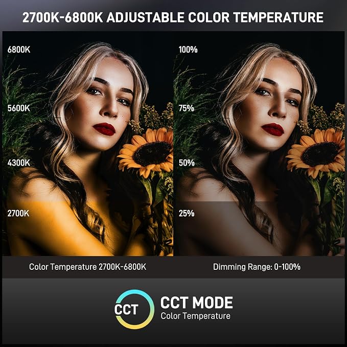 GVM 500W COB LED Video Light, APP Control, Bi-Color Continuous Output Lighting with Bowens Mount, 2700K-6800K, CRI/TLCI97+, 227040lux@1m, 12 Effects & 12 Sources for Studio Photography - Image 3