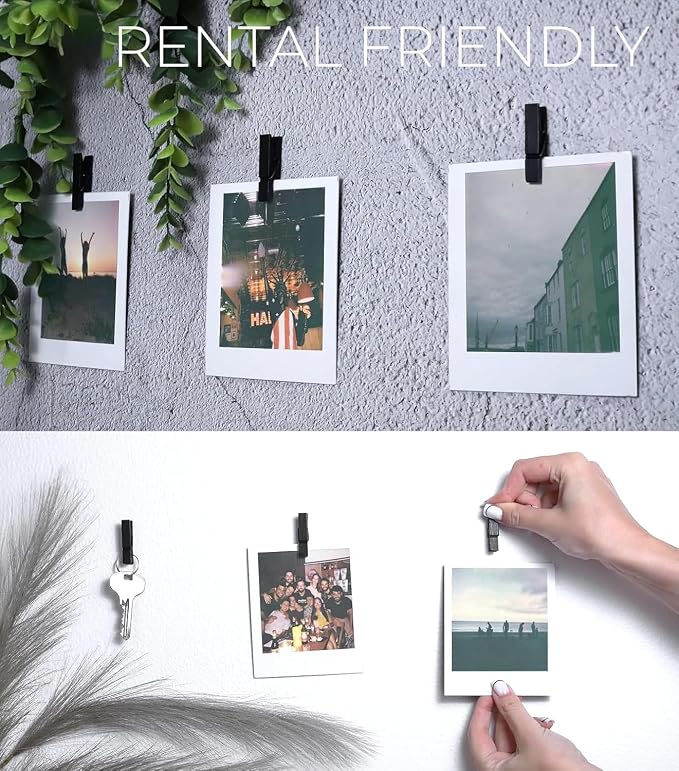 50 Pack Mini Self Adhesive Clips for Pictures - Black Wood Clip Photo Holders for Wall, Poster Hanger, Photo Cards Hanging Display Board & Picture Boards, Artwork Photos Holders Card Room Decor - Image 5