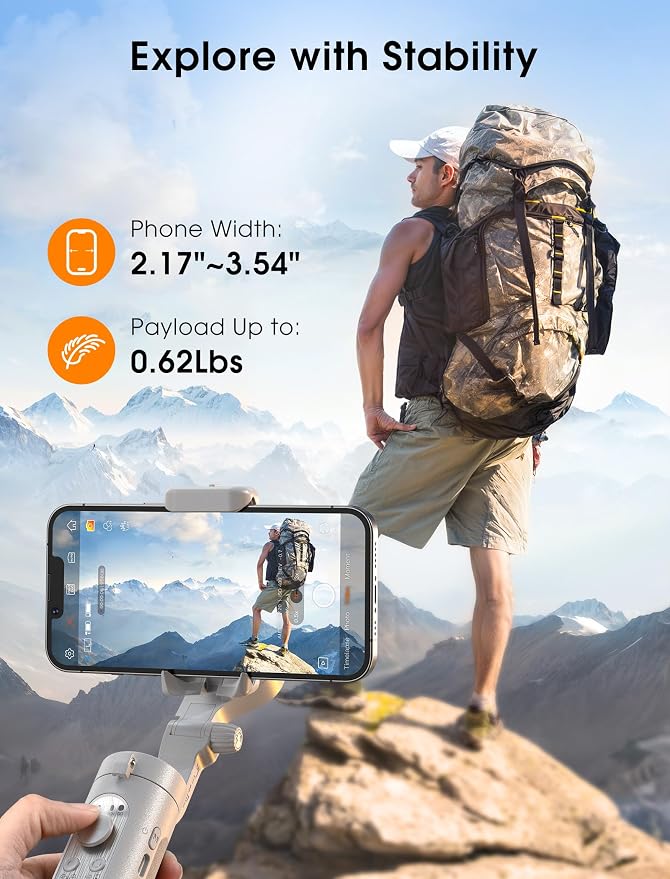 hohem iSteady XE Gimbal Stabilizer for Smartphone, 2023 3-Axis Phone Gimbal, Ultra-Light Foldable Stabilizer for Android and iPhone 14 Pro Max, One-Key Inception, Ideal for Travel Vlogging - Image 7