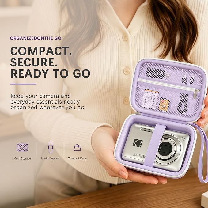 Camera Carrying Case for KODAK PIXPRO FZ55/ FZ45 Digital Camera | Camera Storage Case. Hard Protective Bag With Mesh Pocket Fits Batteries Cable Memory Card Card Reader, Purple - Image 8