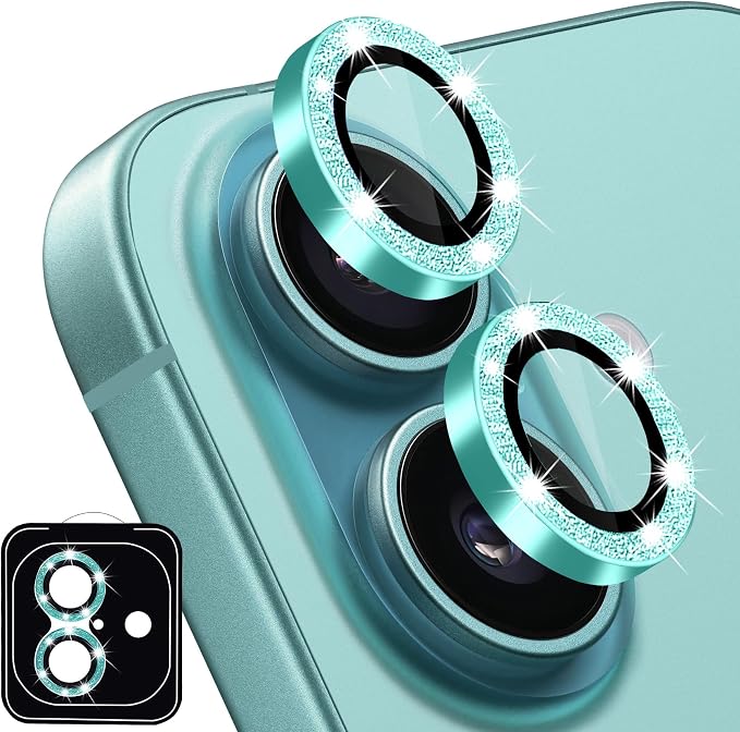 Designed for iPhone 16 and 16 Plus Camera Lens Protector, Bling Glitter Diamond Lens Cover 9H Tempered Glass Camera Cover Anti Scratch Shockproof Screen Protector by Hsefo