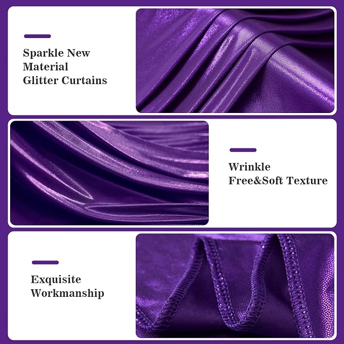 20x10ft Thick Purple Glitter Backdrop Curtain Panels for Parties, Wrinkle Free Sequin Sparking Photo Backdrop Drapes, 4 Panels 5x10ft Shimmer Back Drop Cloth for Wedding Birthday Photography - Image 3