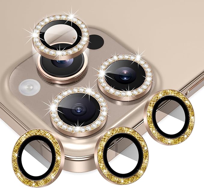 AGVEE 3+3 6 Pack for iPhone 16 Pro & Max Camera Lens Protector Cover | Individual Bling Diamond & Bling Glitter Sparkle Cute Gem Metal Ring, 9H Tempered HD Glass by AGVEE