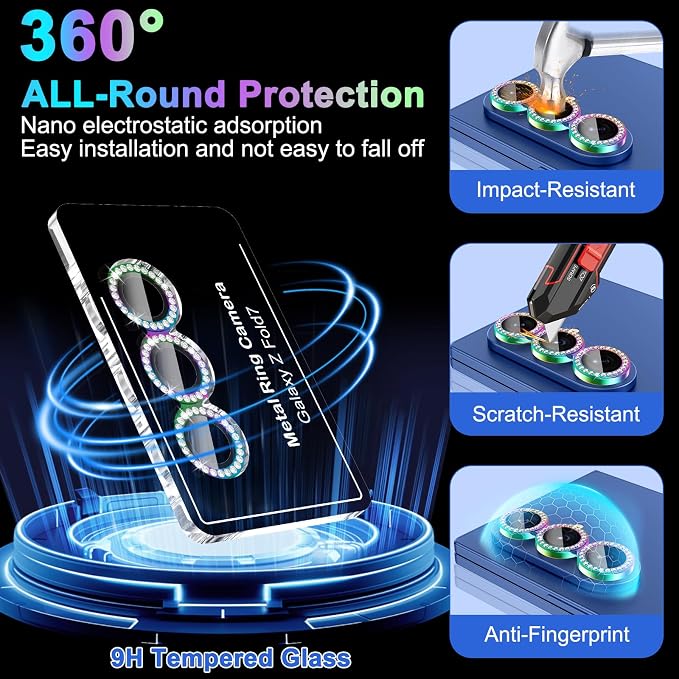Meshine for Samsung Galaxy Z Fold 7 Camera Lens Protector,Scratch Proof,Strong Adsorption,9H Hardness with Metal Ring Camera Cover,Ultra Thin Case Friendly, Accessories Lens Protector,Shiny Colorful - Image 3