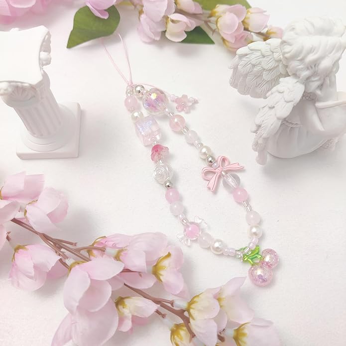 cioatu Phone Charms Cute Cherry Butterfly Cell Phone Lanyard Strap Wrist Strap for Bag Airpods Camera Pendants Decor - Image 2