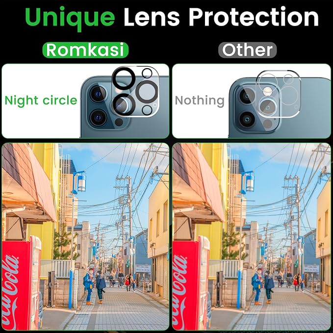 Romkasi 3 Pack Privacy Screen Protector for iPhone 12 Pro Max 6.7 Inch with 3 Pack Camera Lens Protector, Anti Spy Tempered Glass Film, Anti-Scratch, Touch Sensitive, Case Friendly - Image 6