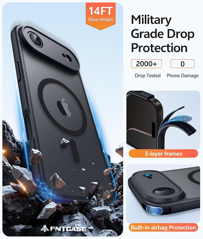 FNTCASE for iPhone Air Case, Fit for Magsafe, with Glass Screen Protector | Full Camera Protection, Translucent Matte, 14FT Military Grade Drop Proof, Shockproof Protective Phone Cover, Black - Image 5