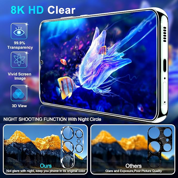firtstnow 3 Pack for Samsung Galaxy S25 Ultra Screen Protector Tempered Glass + 3 Pack Camera Lens Protector, Military Grade Shatterproof, 9H Hardness, Fingerprint Unlock,Case Friendly 6.9 Inch - Image 3